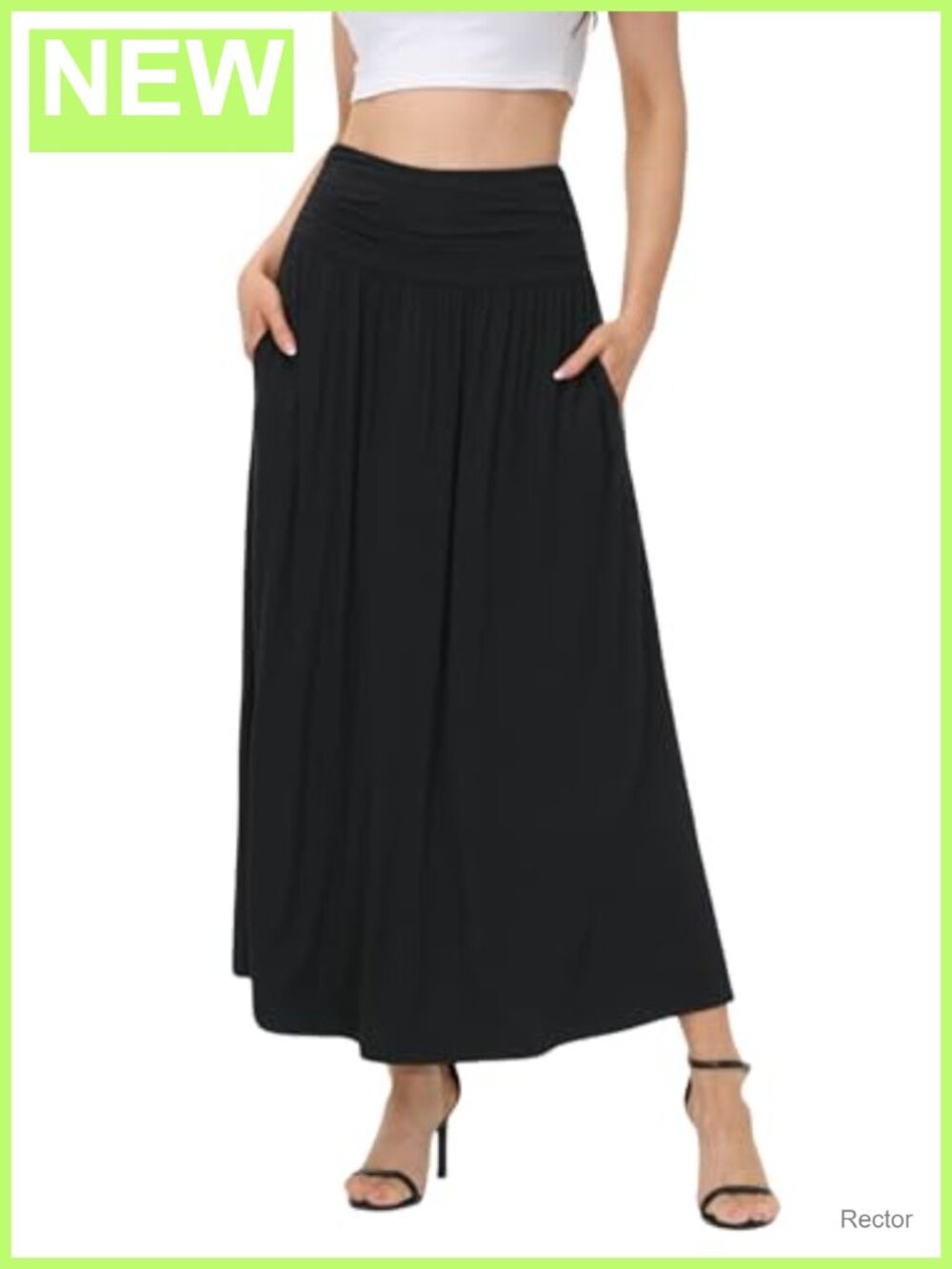 Women's Elegant Maxi Skirt Ruched High Waisted Flowy Ankle Length Pull On
